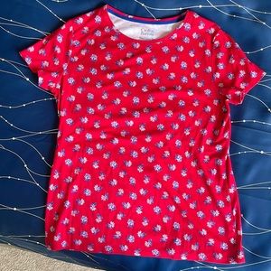 Beautiful Small red with little blue flowers “The Classic Tee” by Croft & Barrow